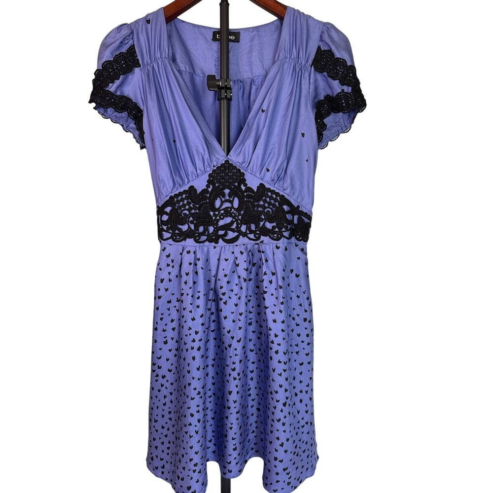 Bebe Silk A-Line Dress Periwinkle Blue Babydoll Coquette Romantic Goth VTG Y2K M